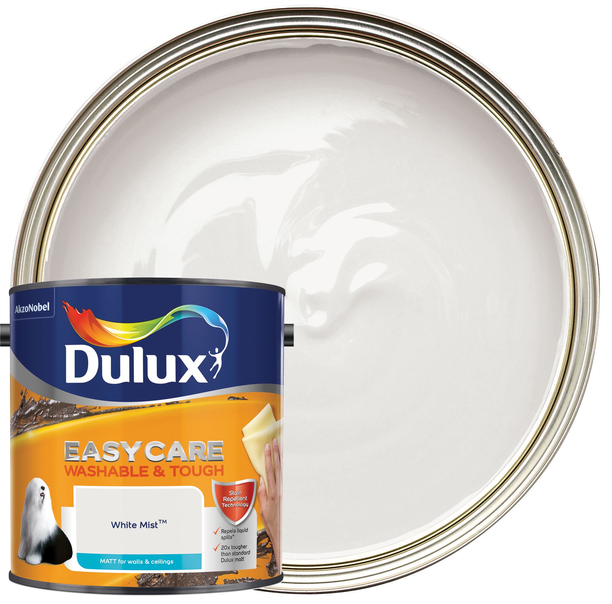 Image of Dulux Easycare Washable & Tough Matt Emulsion Paint - White Mist - 2.5L