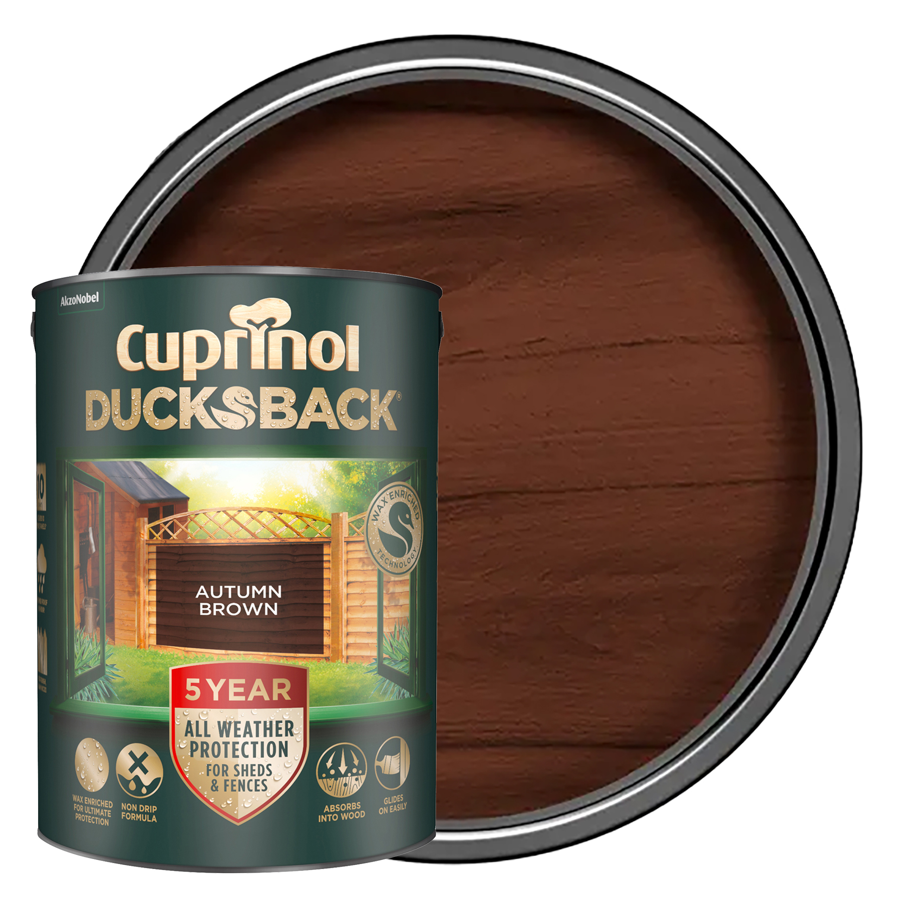 Cuprinol 5 Year Ducksback Matt Shed & Fence Treatment - Autumn Brown - 5L