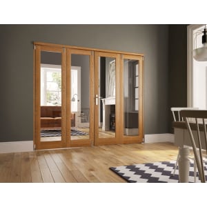 Wickes Newbury Fully Glazed Oak 1 Lite Internal Bi-Fold 4 Door Set - 2007mm x 2390mm