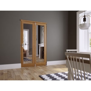 Wickes Newbury Fully Glazed Oak 1 Lite Internal Bi-Fold 2 Door Set - 2007mm x 1490mm