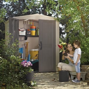 Keter Factor 6 x 6ft Double Door Outdoor Apex Garden Storage Shed - Brown