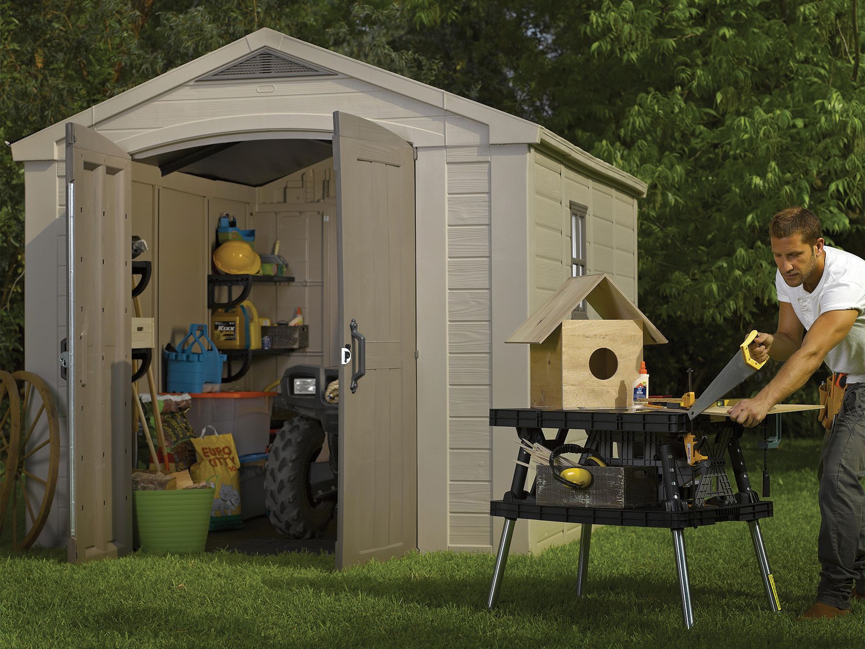 Keter Factor 8 x 11ft Double Door Outdoor Apex Garden Storage Shed - Brown