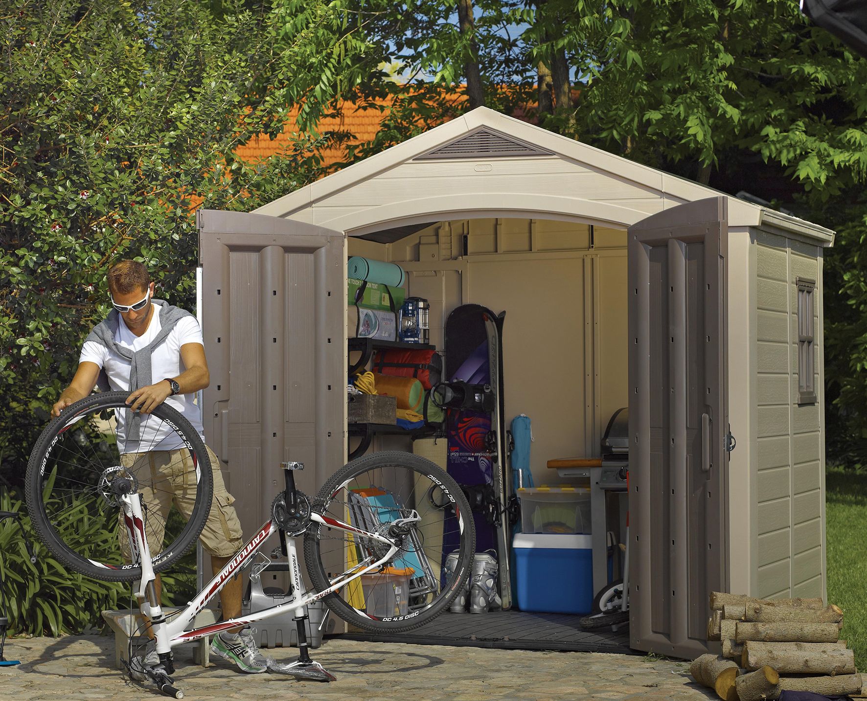 Keter Factor 8 x 6ft Double Door Outdoor Apex Garden Storage Shed - Brown