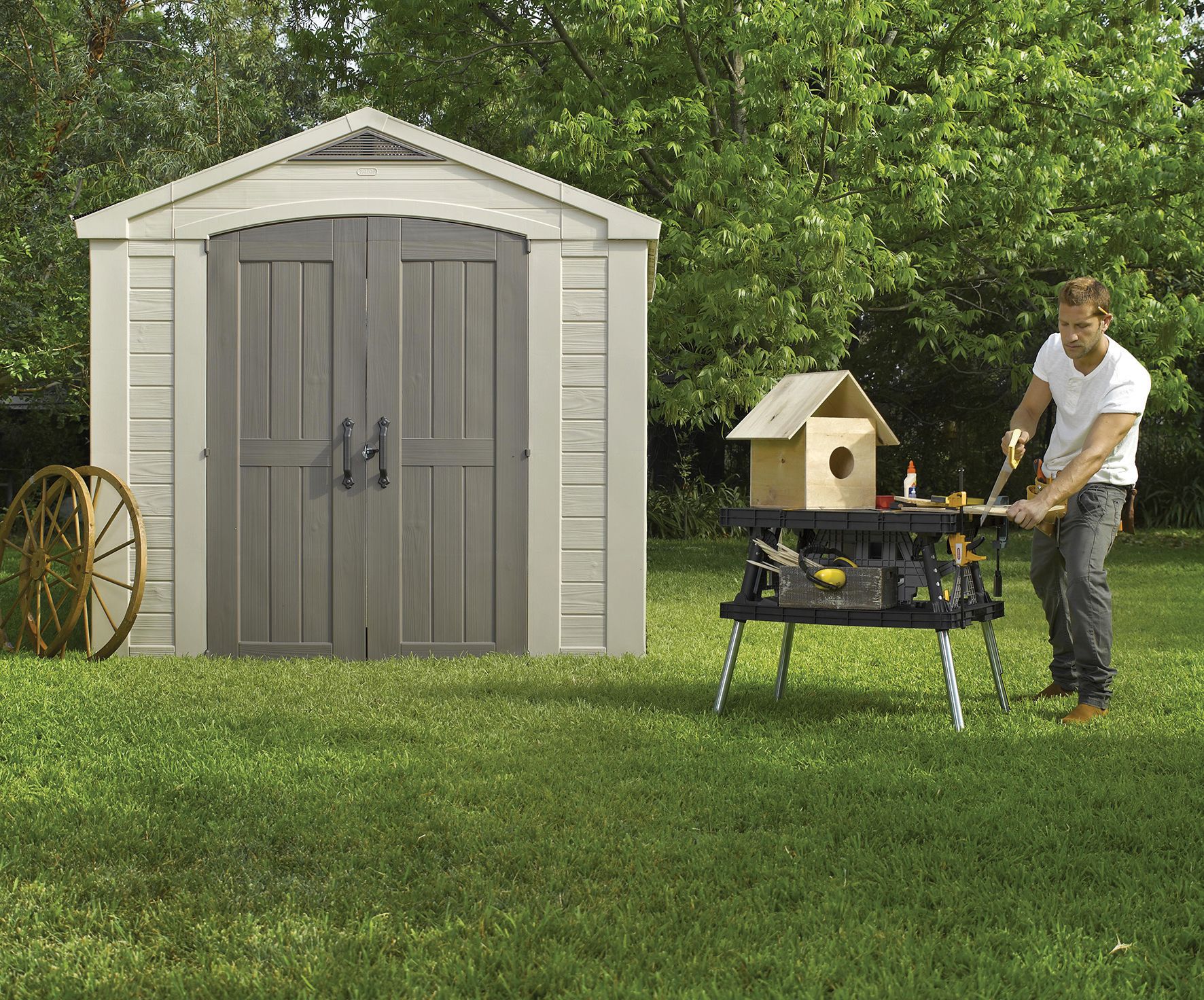 Keter Factor 8 x 8ft Double Door Outdoor Apex Garden Storage Shed - Brown