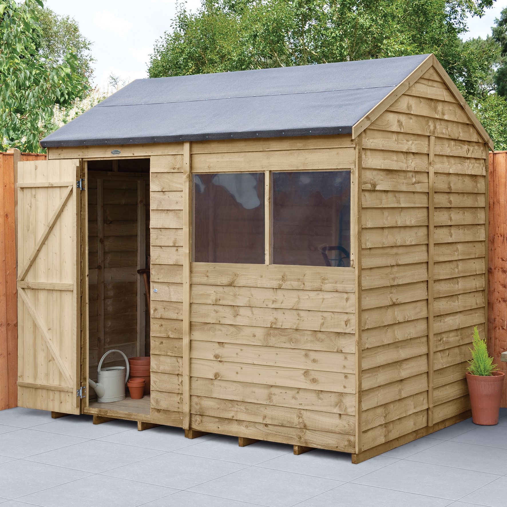 Forest Garden 8 x 6ft Overlap Reverse Apex Pressure Treated Shed