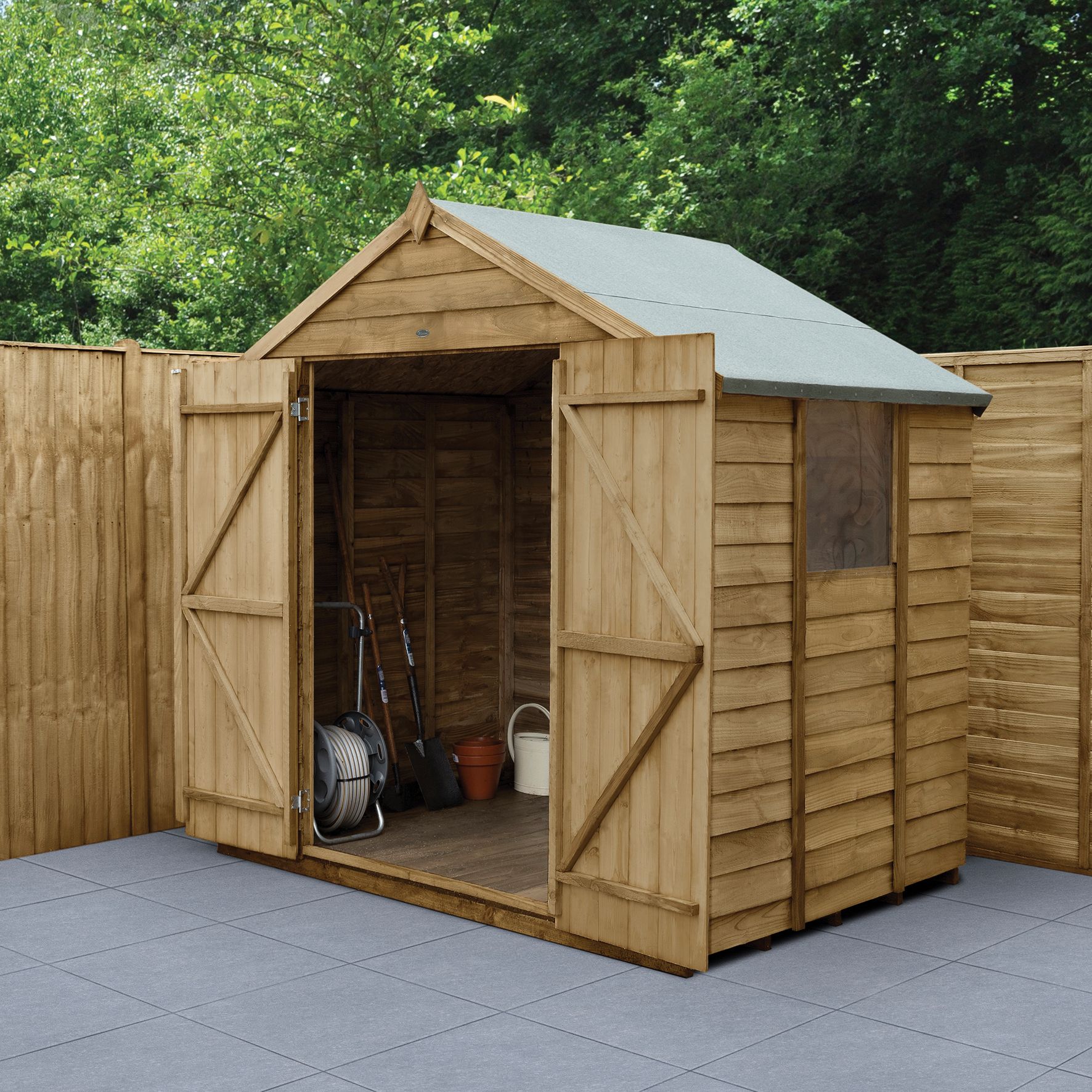 Forest Garden 7 x 5 ft Apex Overlap Pressure Treated Double Door Shed