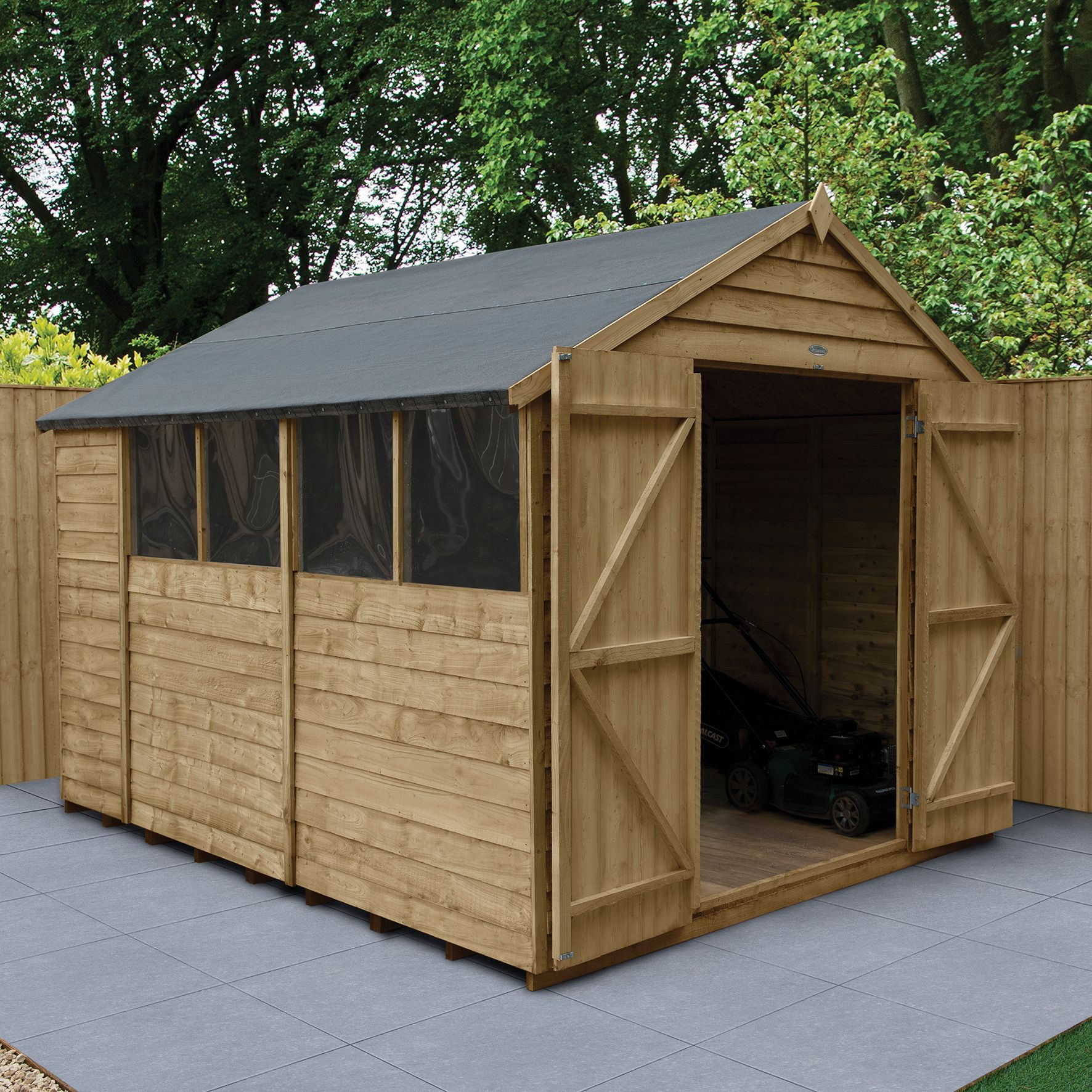 Forest Garden 10 x 8 ft Apex Overlap Pressure Treated Double Door Shed