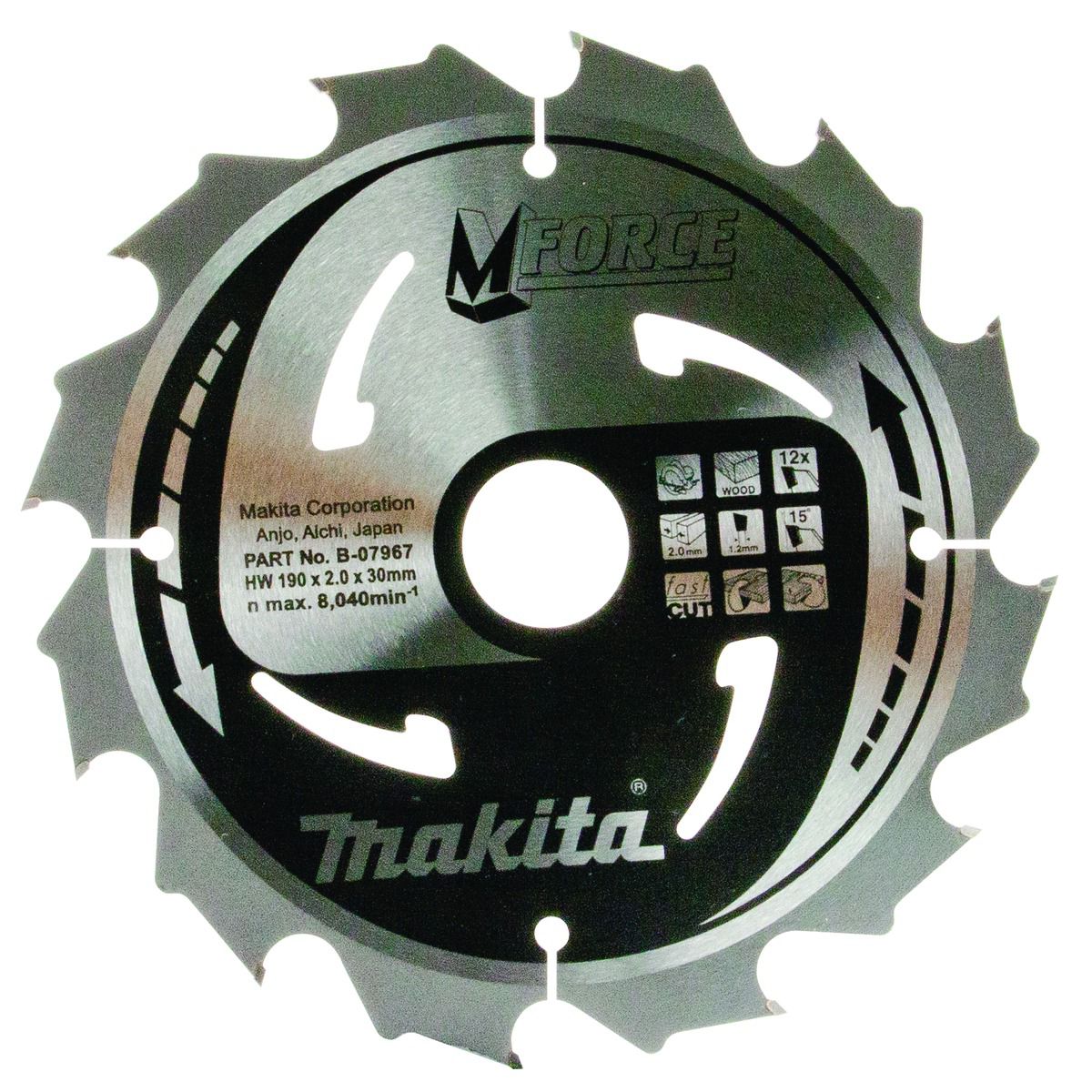 Image of Makita B-07967 M-force 12 Teeth Circular Saw Blade - 190 x 30mm