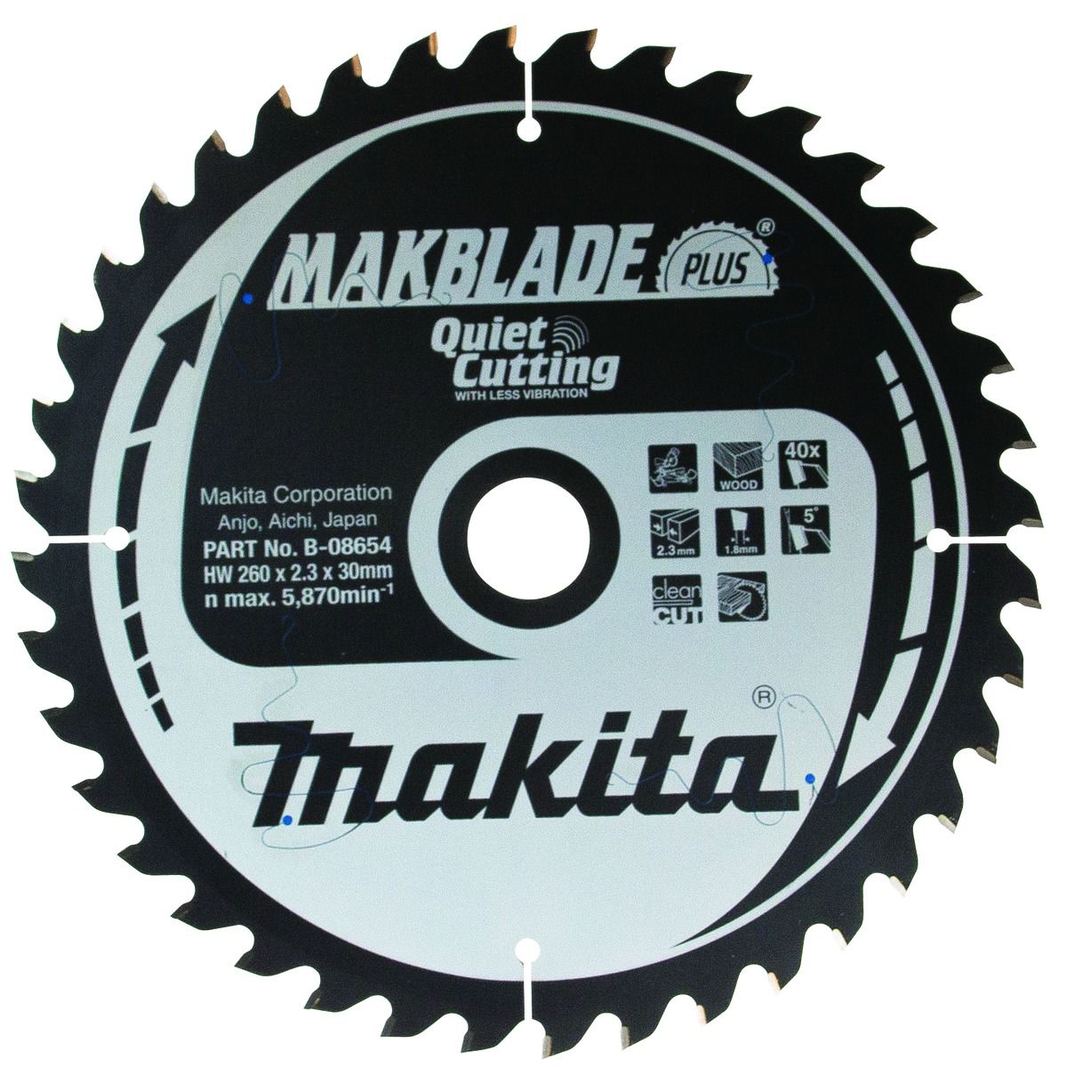 Image of Makita B-08654 Makblade Plus 40 Teeth Circular Saw Blade - 260 x 30mm