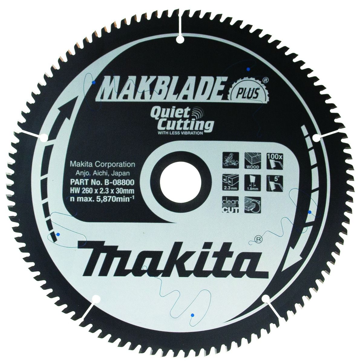 Image of Makita B-08800 Makblade Plus 100 Teeth Circular Saw Blade - 260 x 30mm
