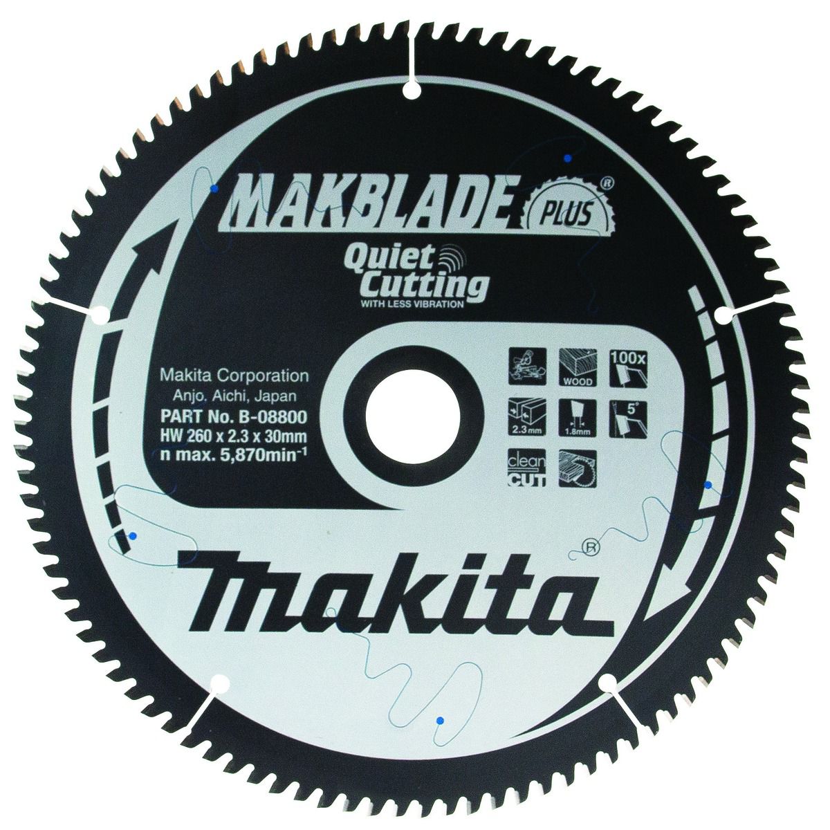 Makita B-08800 Makblade Plus 100 Teeth Circular Saw Blade - 260 x 30mm