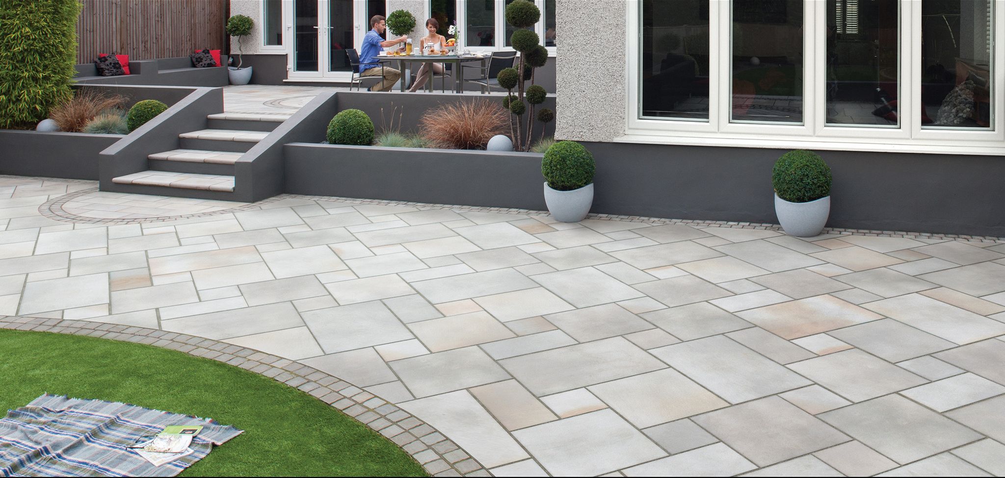 Image of Marshalls Sawn Versuro Smooth Silver Paving Slab 560 x 845 x 22 mm - 16.6m2 pack