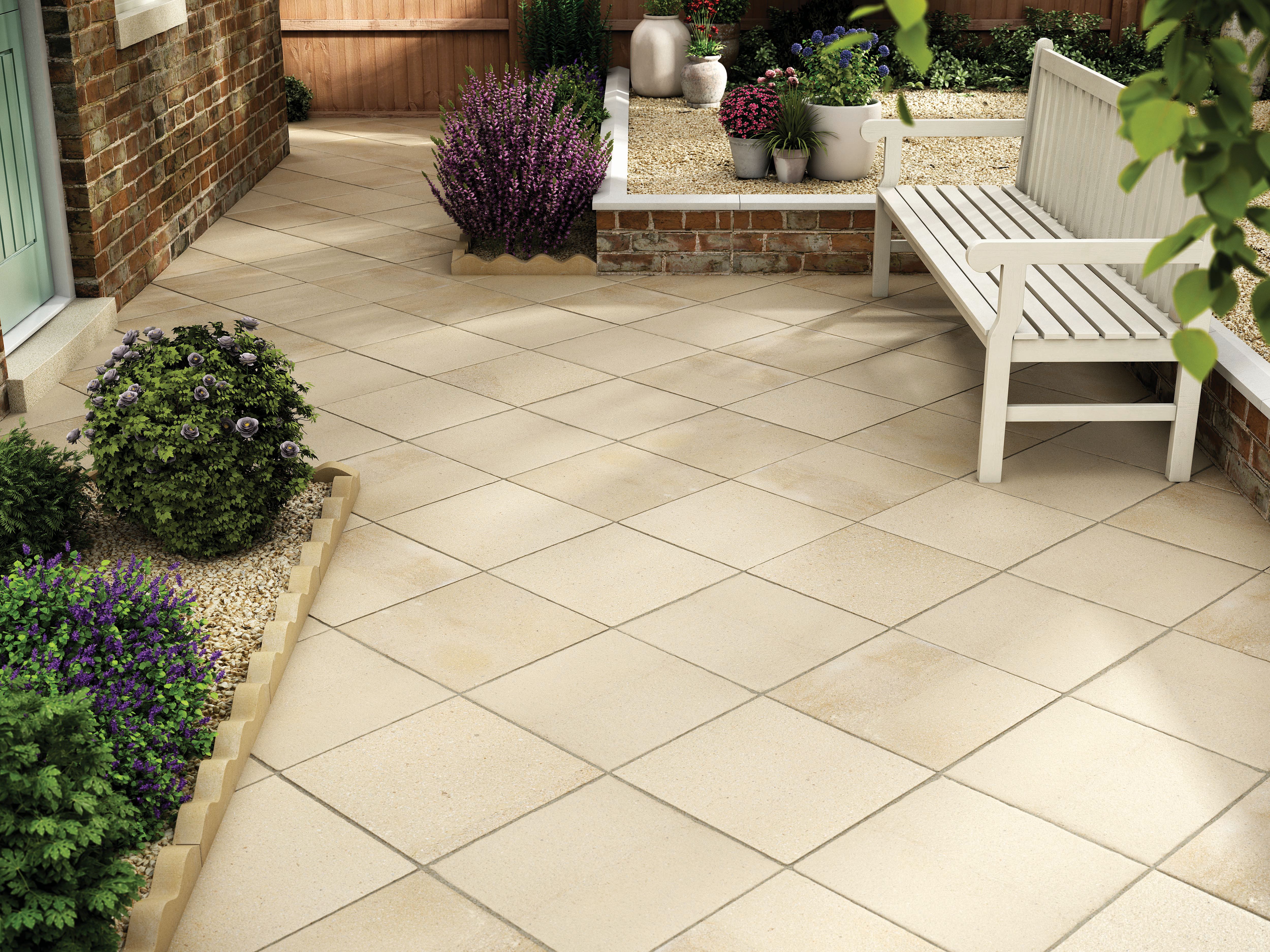 Image of Marshalls Saxon Textured Buff Paving Slab 450 x 450 x 35 mm