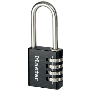 Master Lock 7640EURDBLKLH 4 Digit Resettable Long Shackle Padlock - Black Aluminium 40mm