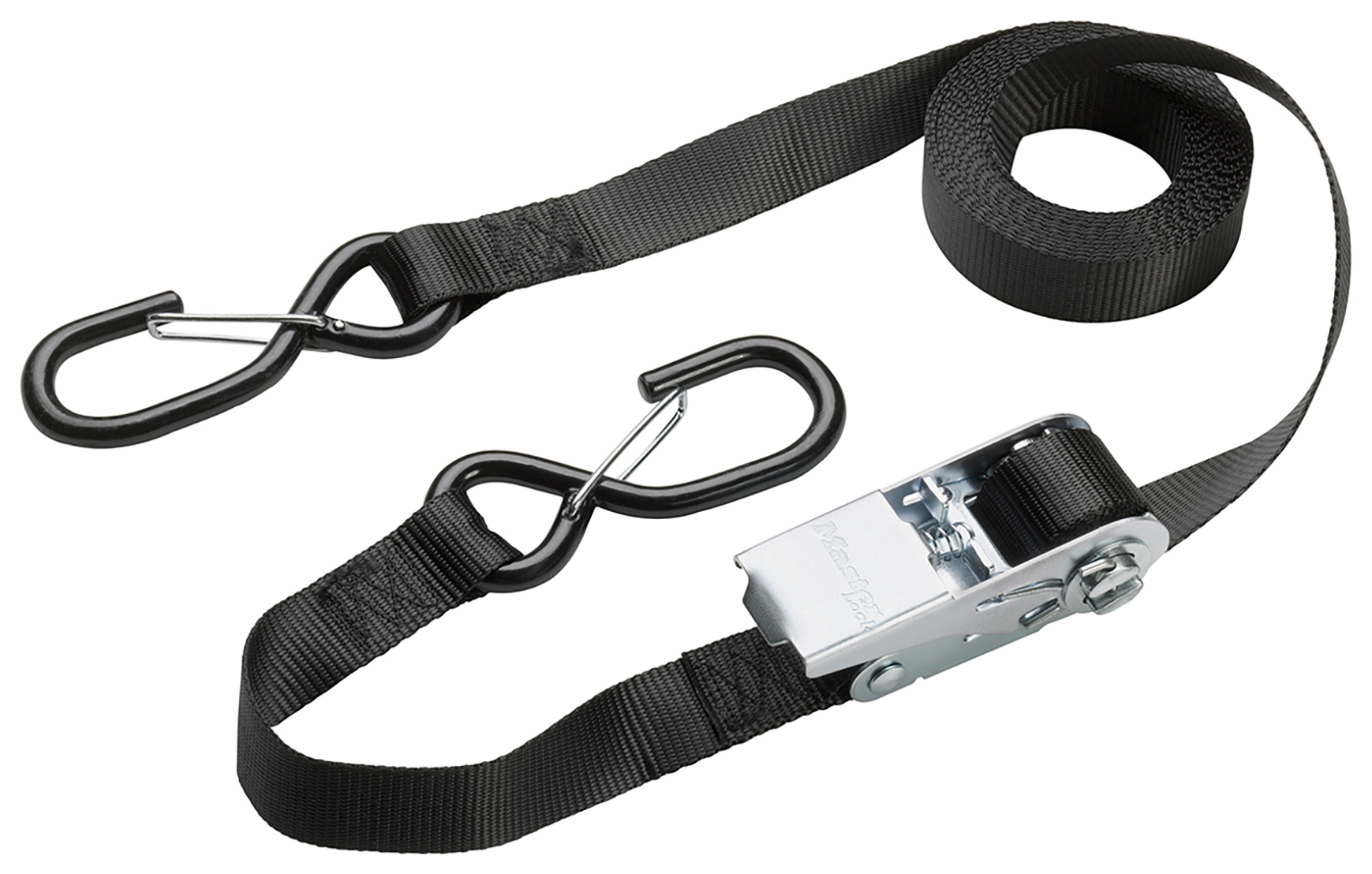 Image of Master Lock Certified Black Ratchet Strap with S Hook - 5m x 25mm