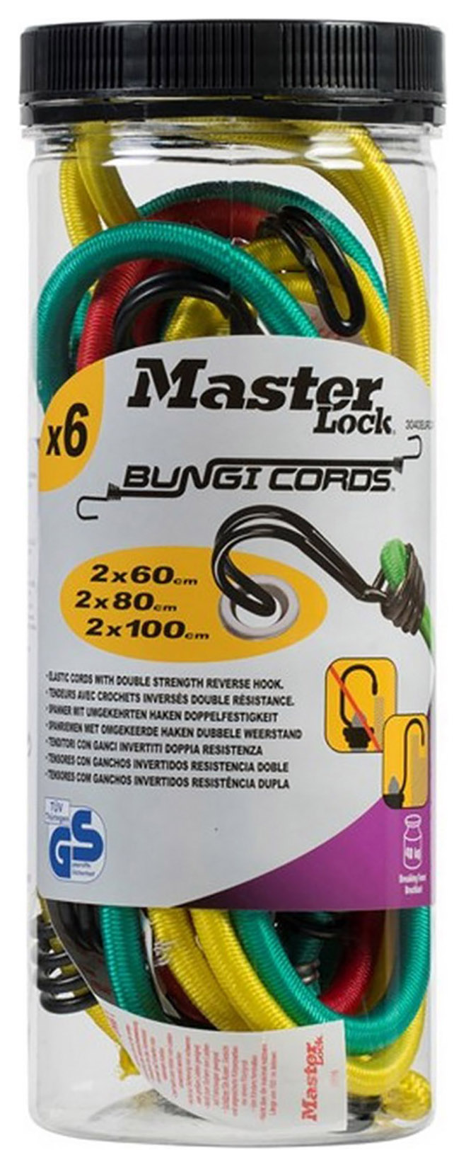 Master Lock Bungees with Hooks - Pack of 6