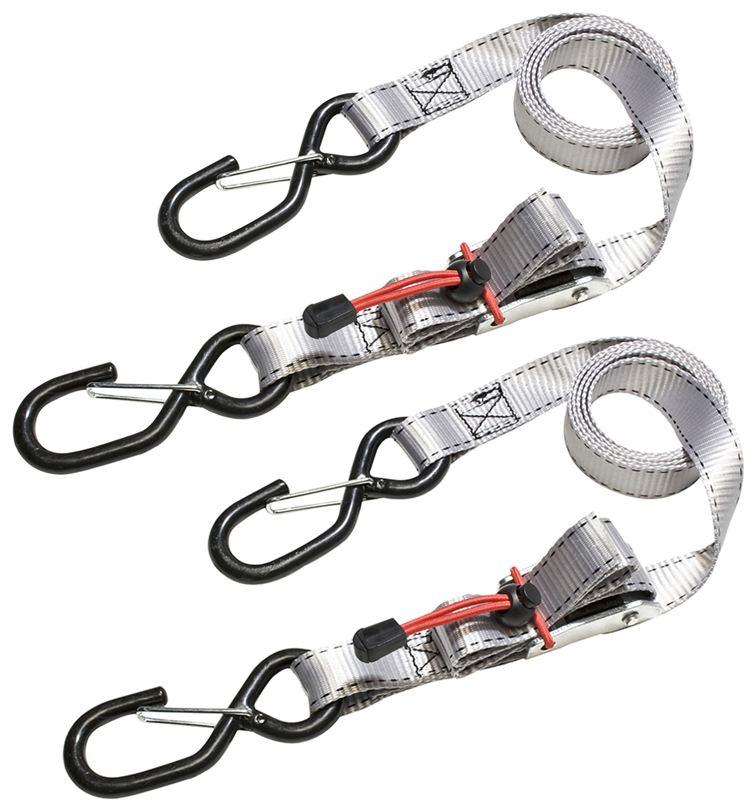Master Lock Grey Tie Down Strap with Hooks & Buckle - 1.80m x 25mm - Pack of 2