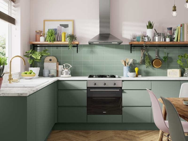 Ohio Sage Shaker Kitchen, Wickes Lifestyle Kitchens