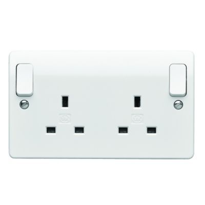 Image of MK 13 Amp Twin Switched Skirting Board Plug Socket