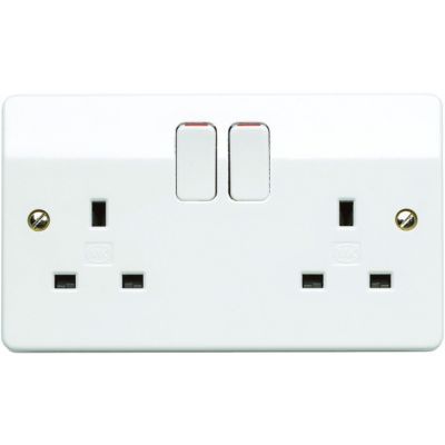 MK 13 Amp Double Pole Twin Switched Socket  - White - Pack of 5