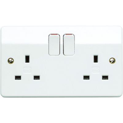 MK 13A Double Pole Twin Switched Socket - White - Pack of 5