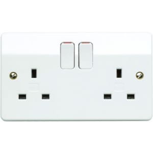MK 13 Amp Double Pole Twin Switched Socket - White - Pack of 5