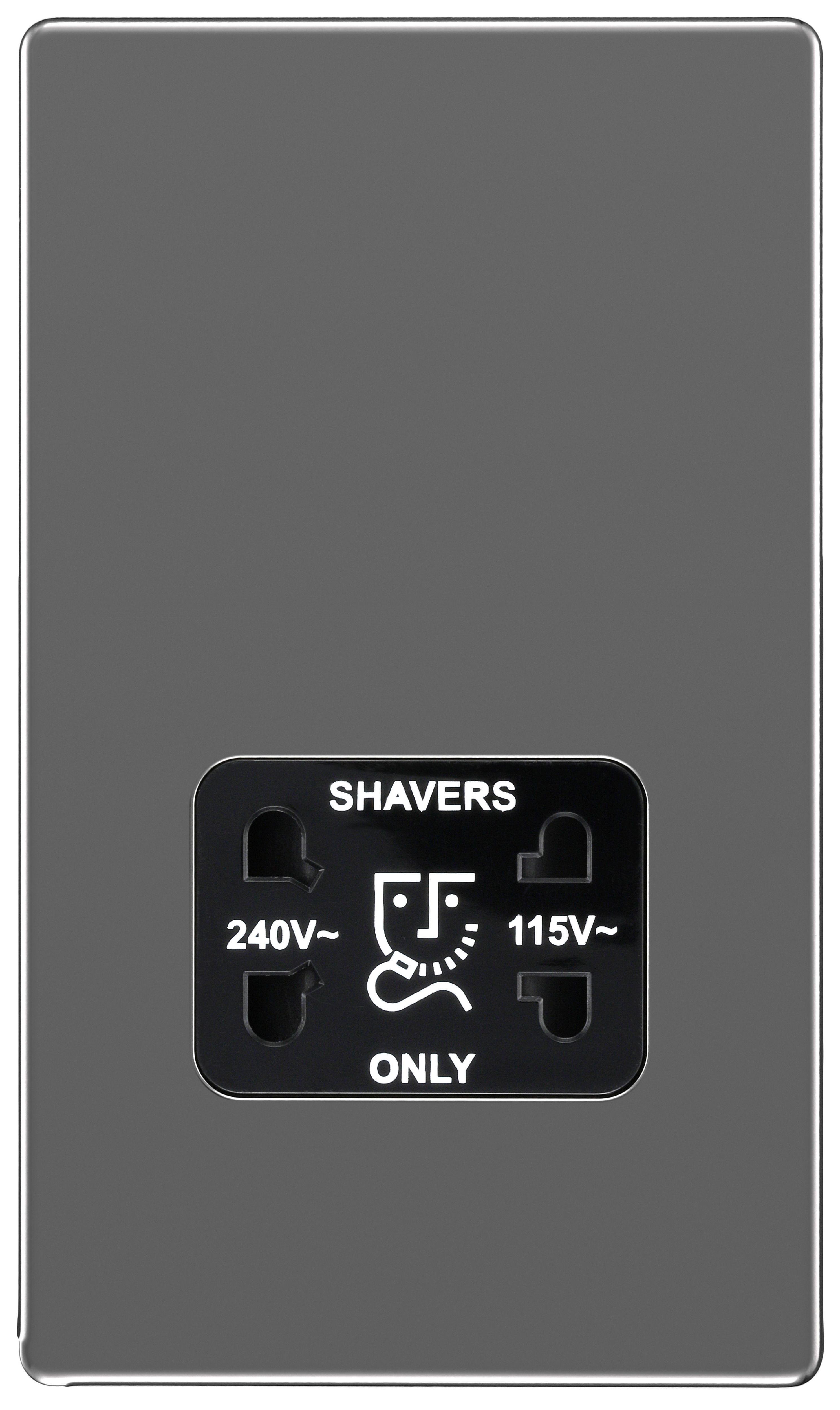 Image of BG Screwless Flatplate Black Nickel Dual Voltage Shaver Socket