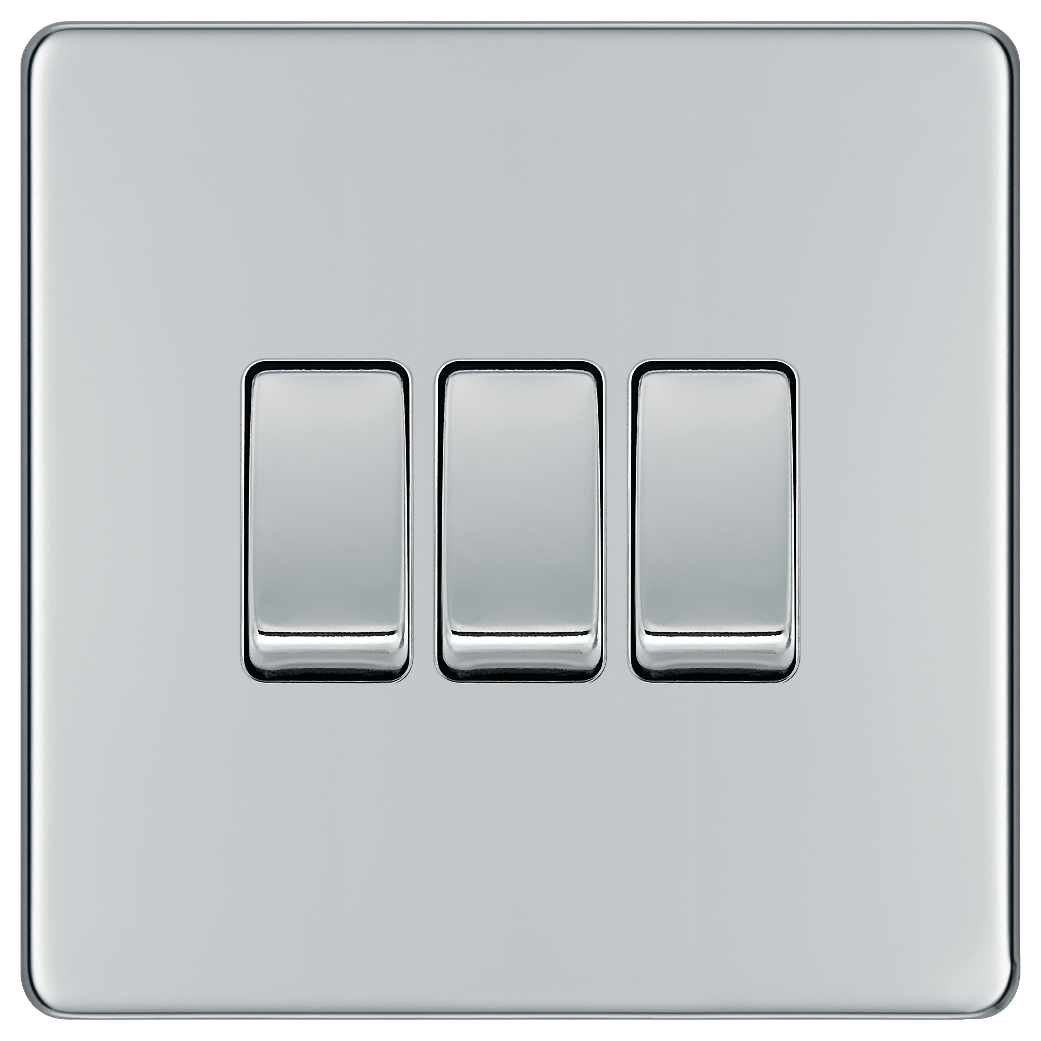 Image of BG Screwless Flatplate Polished Chrome Triple Switch, 10Ax 2 Way