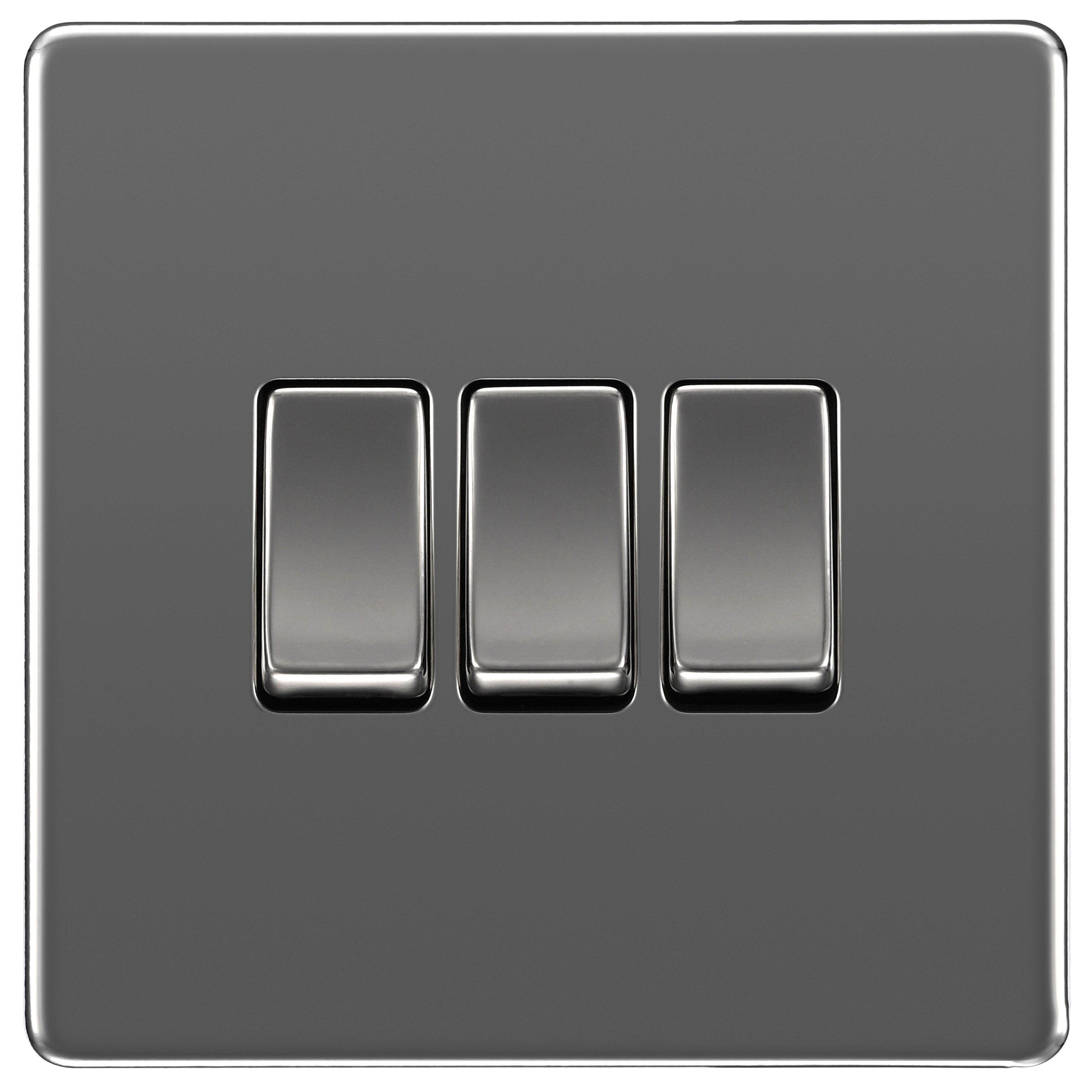 Image of BG Screwless Flatplate Black Nickel Triple Switch, 10Ax 2 Way