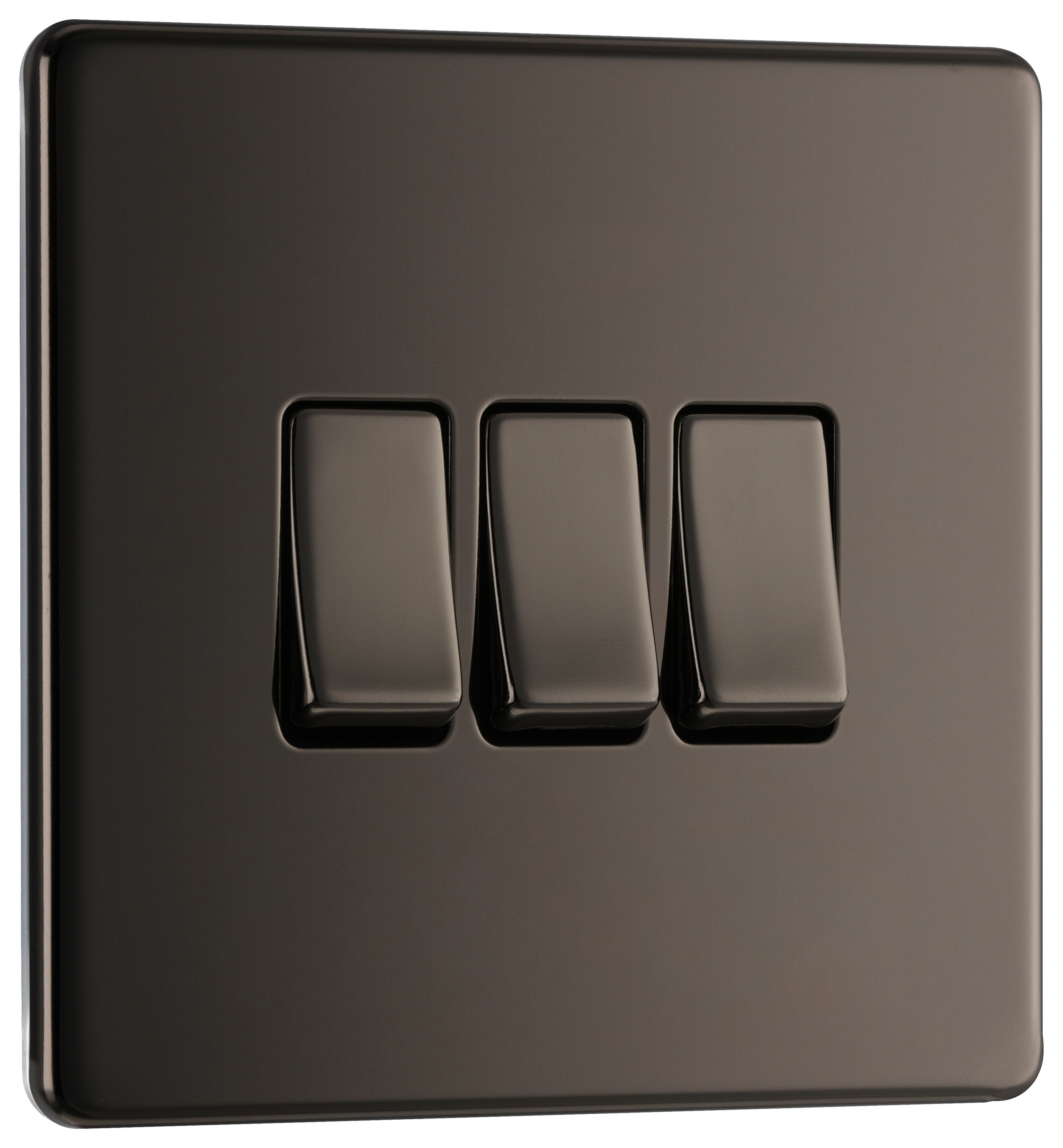 BG 10Ax 2 Way Screwless Flat Plate Triple Switch - Black Nickel