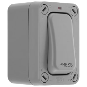 Masterplug IP66 20A Single Exterior 1 Way Press Switch - Grey