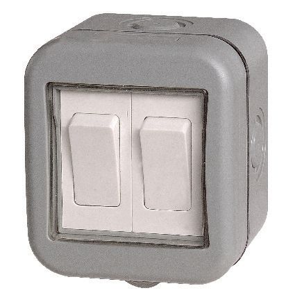 Masterplug IP55 10A Twin Exterior 2 Way Switch - Grey