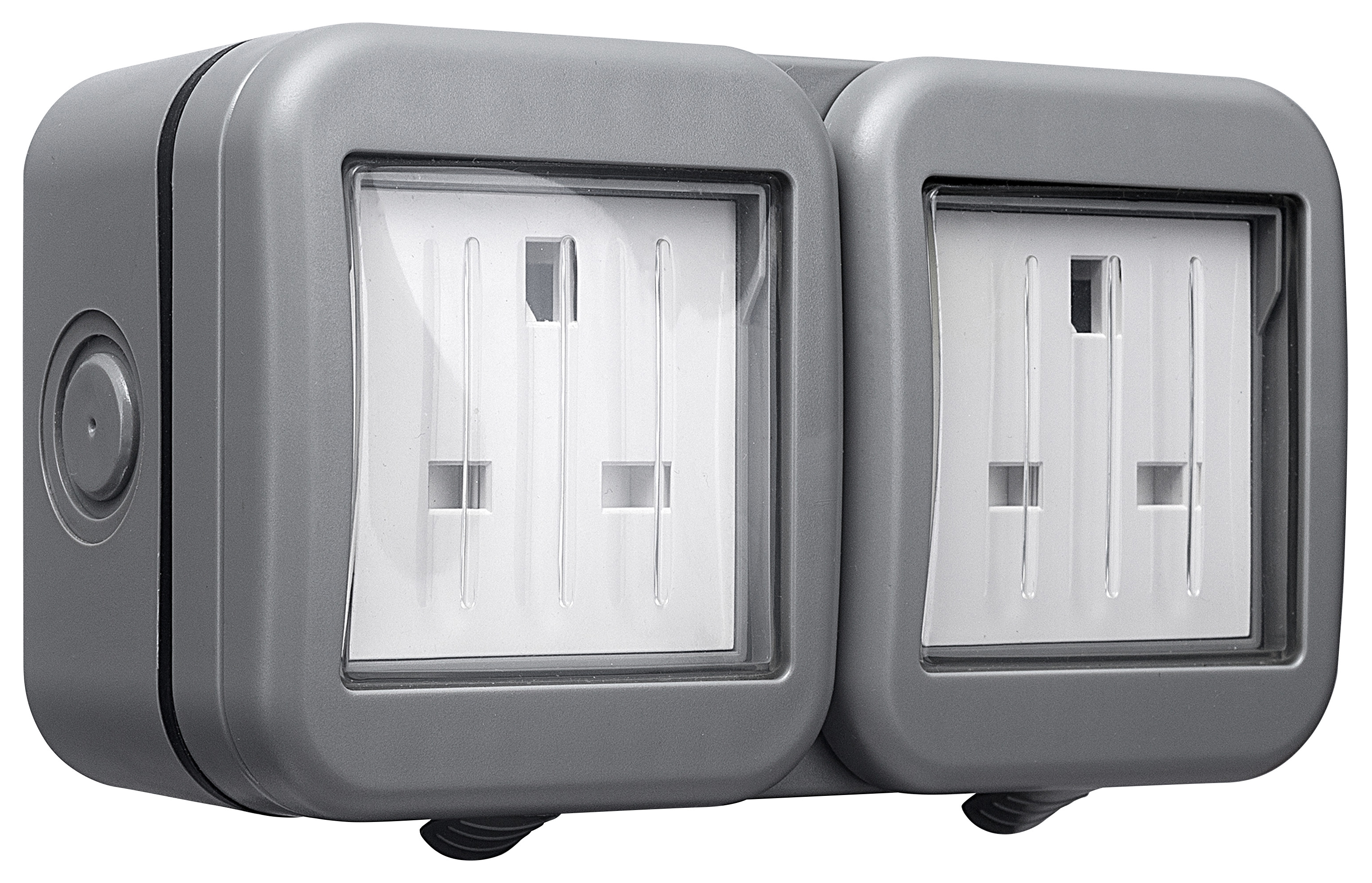 Masterplug 13A Twin Exterior Unswitched Socket - Grey