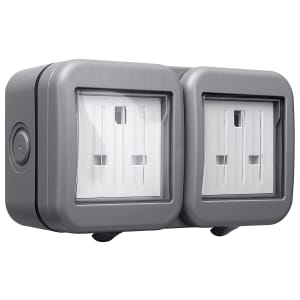 Masterplug 13A Twin Exterior Unswitched Socket - Grey