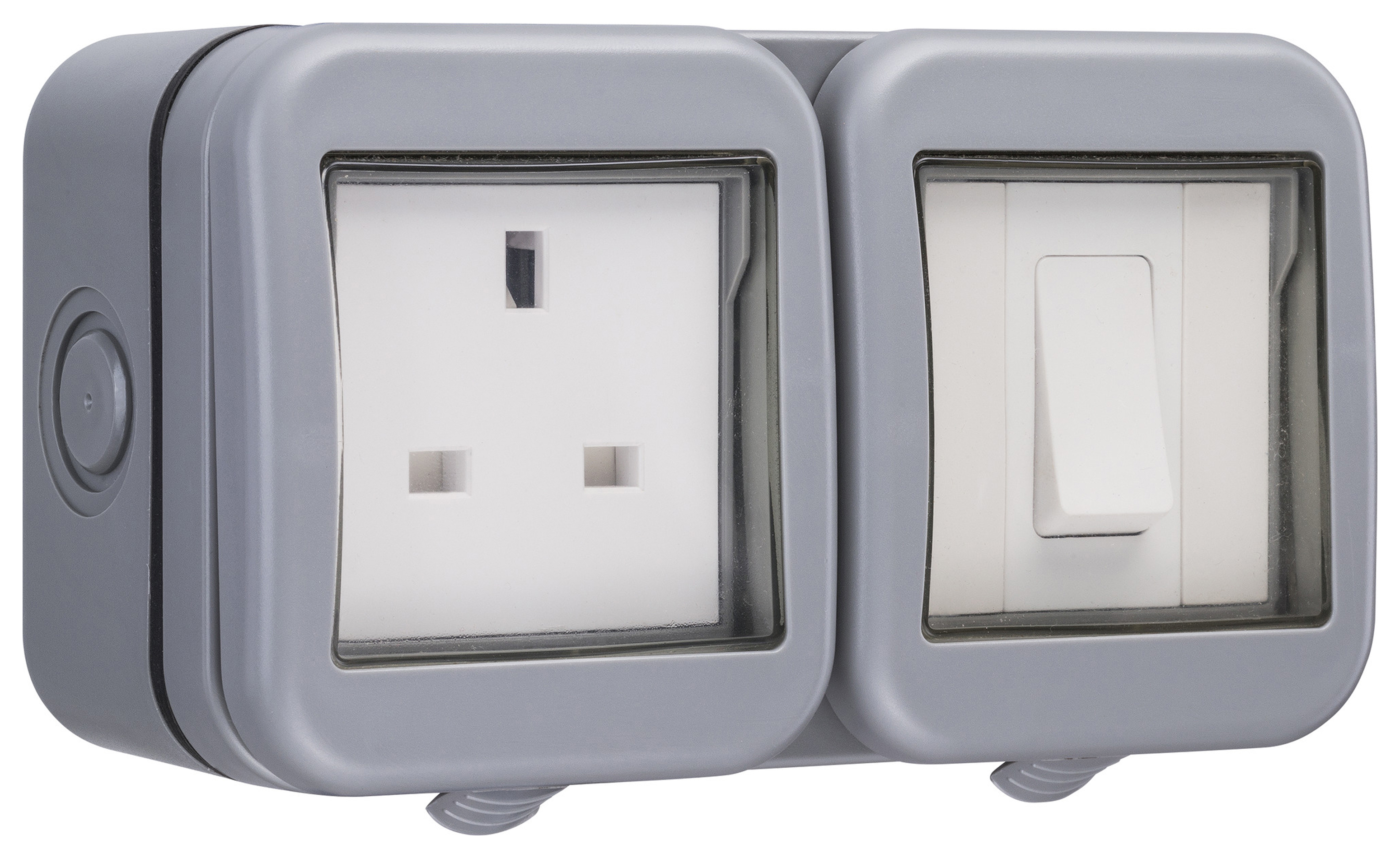 Masterplug 13A Single Exterior Unswitched Socket & Switch - Grey