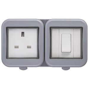 Masterplug 13A Single Exterior Unswitched Socket & Switch - Grey