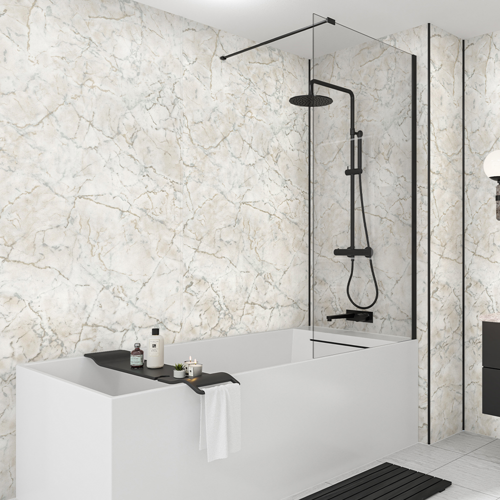 Mermaid Egyptian Marble Gloss Laminate Single Shower Panel - 2400 x 900mm