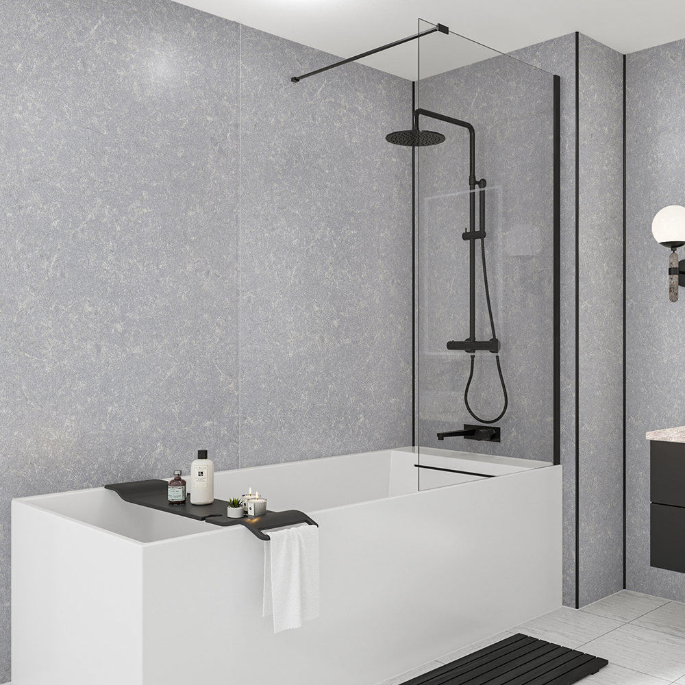 Mermaid Nickel Gloss Laminate Single Shower Panel - 2400 x 900mm