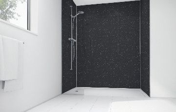 Image of Mermaid Black Sparkle Gloss Laminate 2 Sided Shower Panel Kit 900mm x 900mm