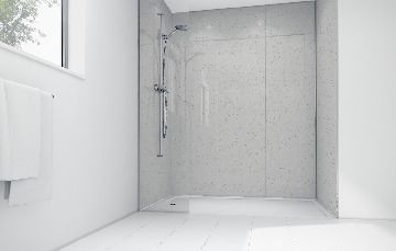 Image of Mermaid White Sparkle Gloss Laminate 3 sided Shower Panel Kit 1200mm x 900mm