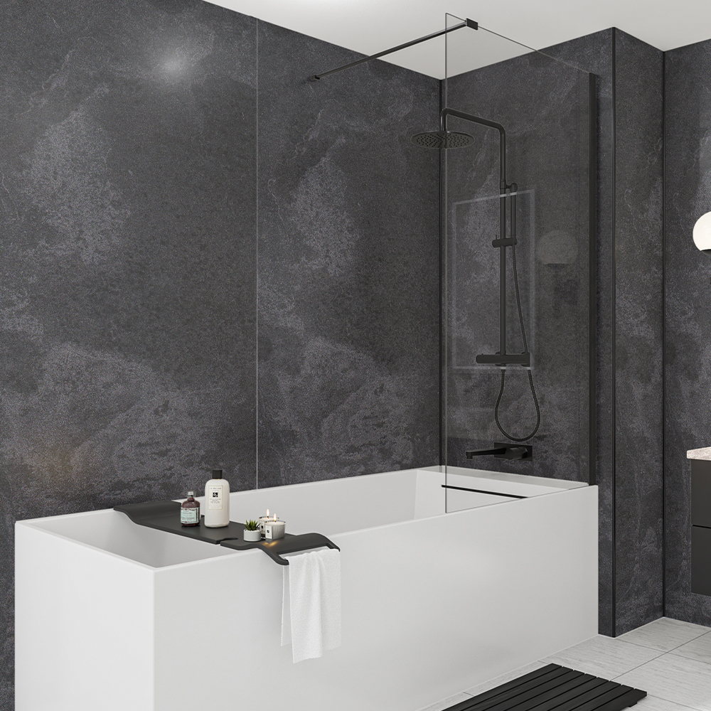 Mermaid Obsidian Gloss Laminate 2 Sided Shower Panel Kit - 1700 x 900mm