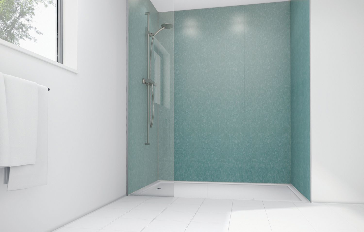 Image of Mermaid Peppermint Frost Gloss Laminate 2 Sided Shower Panel Kit 1700mm x 900mm