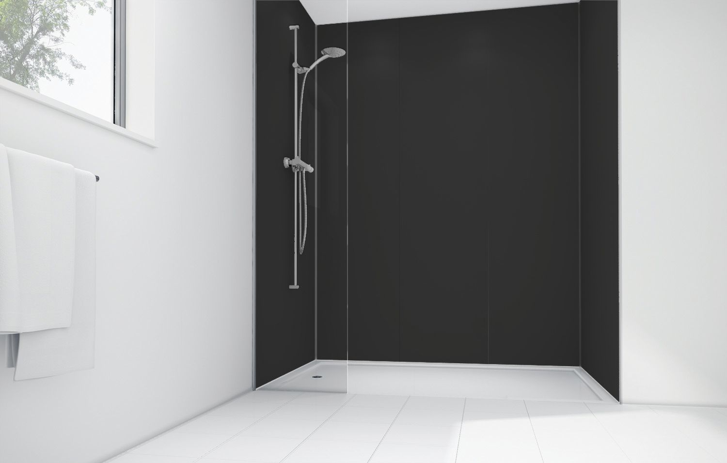 Mermaid Black Matt Acrylic Shower Single Shower Panel - 2440mm x 1200mm