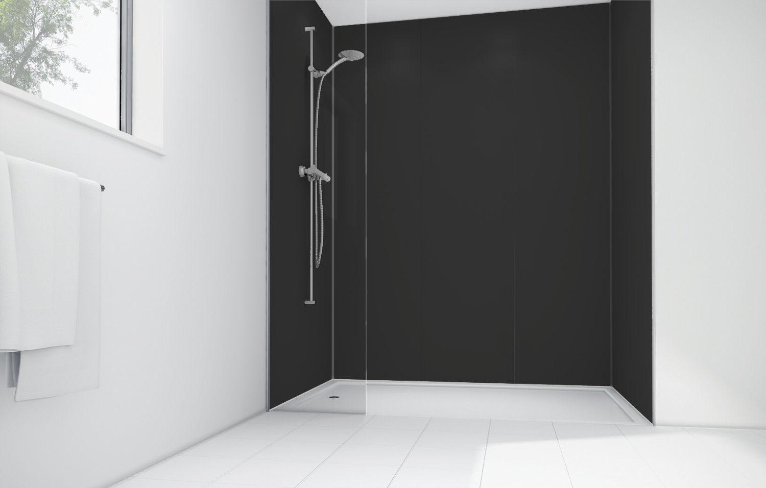 Image of Mermaid Black Matt Acrylic Shower Single Shower Panel 2440mm x 900mm