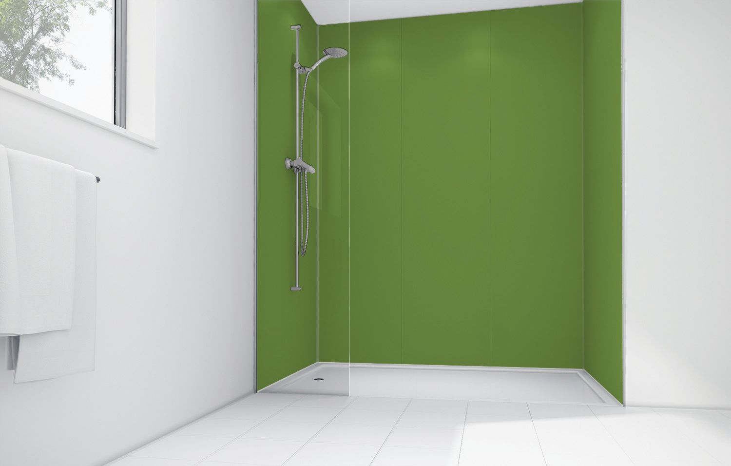 Image of Mermaid Forrest Green Matt Acrylic Shower Single Shower Panel 2440mm x 600mm
