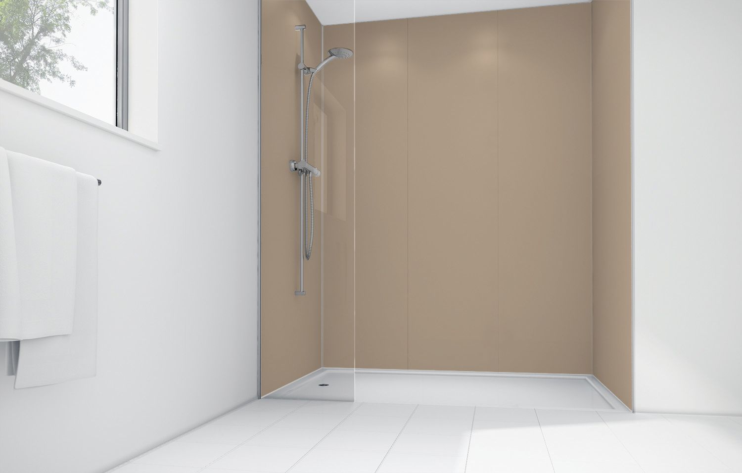 Image of Mermaid Latte Matt Acrylic Single Shower Panel 2440mm x 600mm