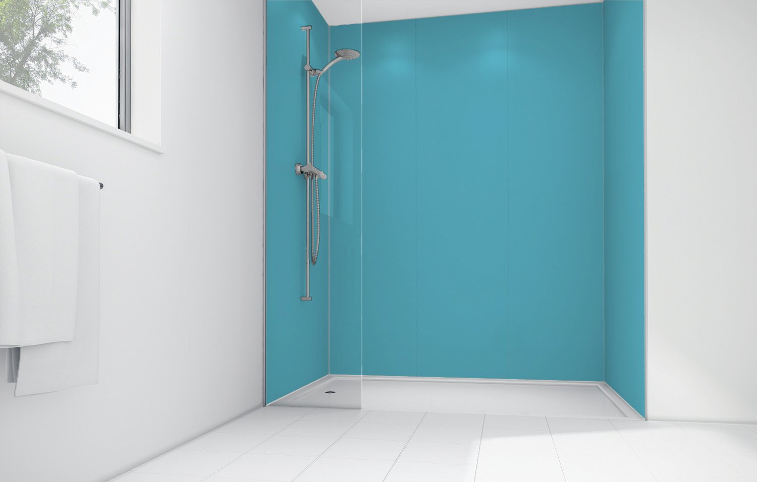 Image of Mermaid Sky Blue Matt Acrylic 3 sided Shower Panel Kit 1200mm x 900mm