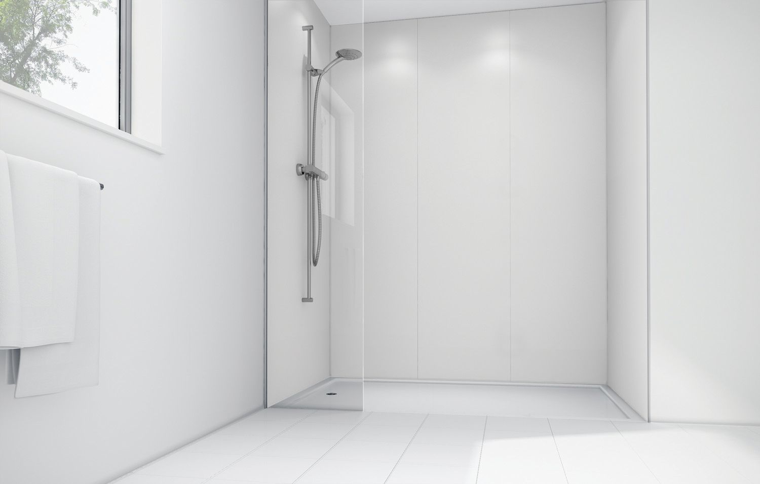 Mermaid White Matt Acrylic 3 Sided Shower Panel Kit - 1700 x 900mm