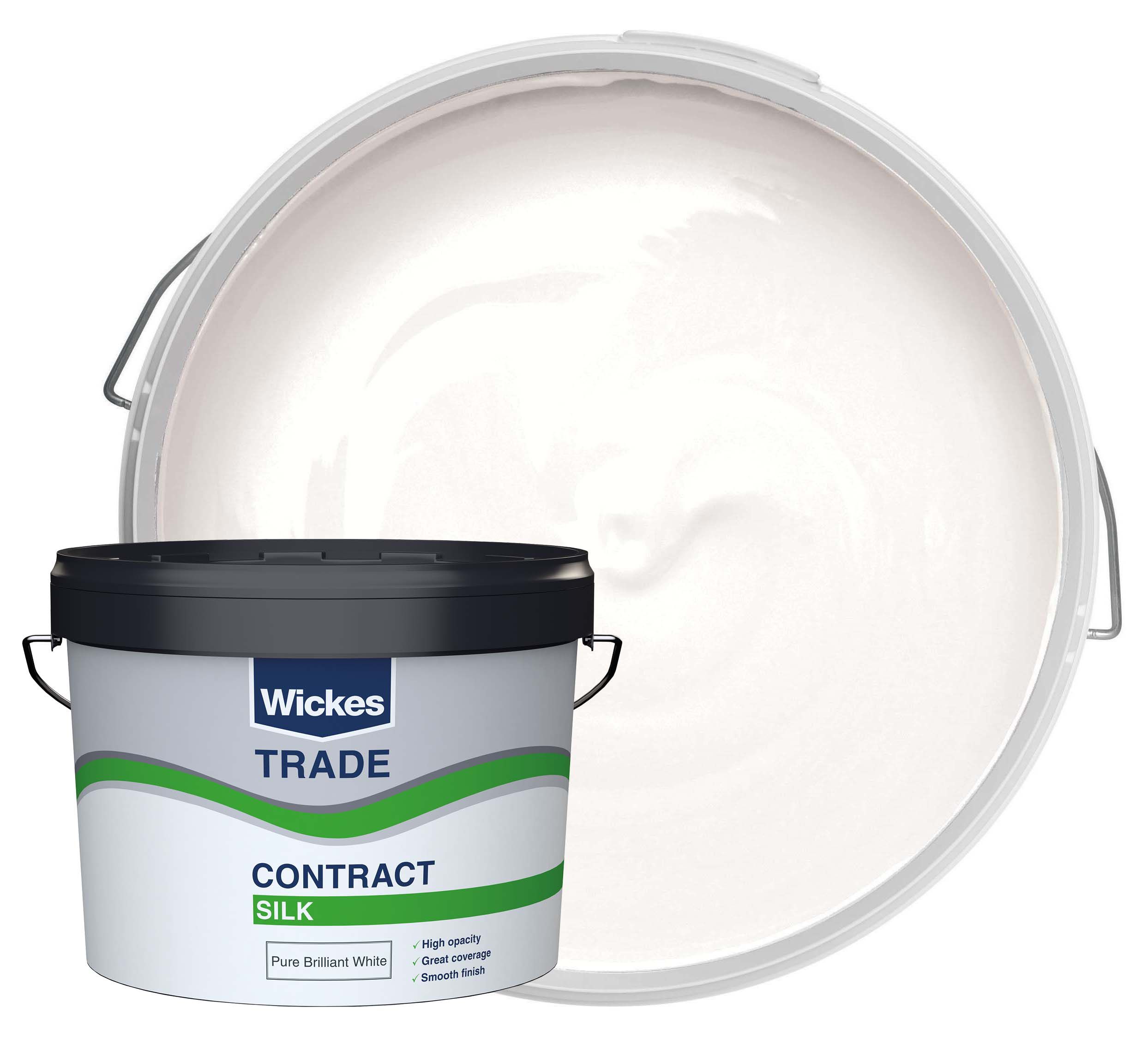 Image of Wickes Trade Contract Silk Emulsion Paint - Pure Brilliant White - 10L