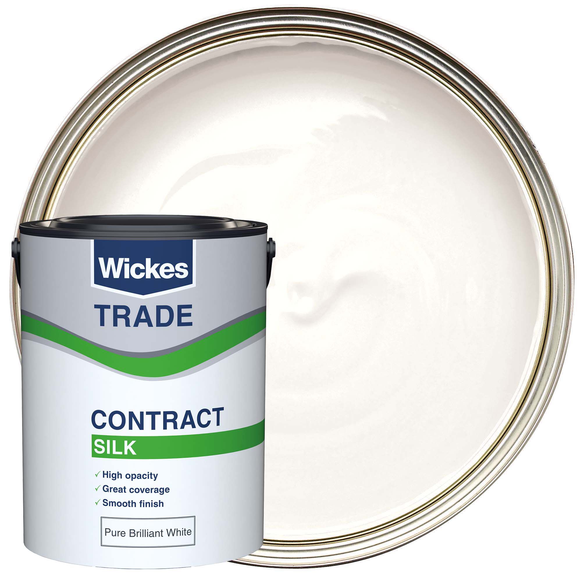 Image of Wickes Contract Silk Emulsion Paint - Pure Brilliant White - 5L